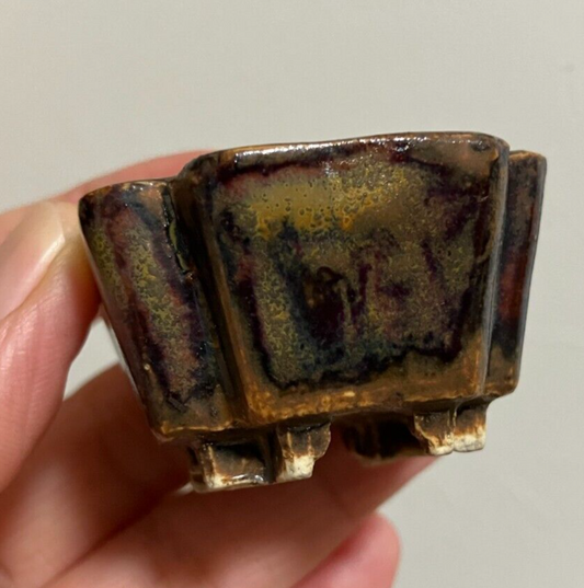 Japanese bonsai pot MUTO brown glazed square corner shaped MAME w1.7" /280