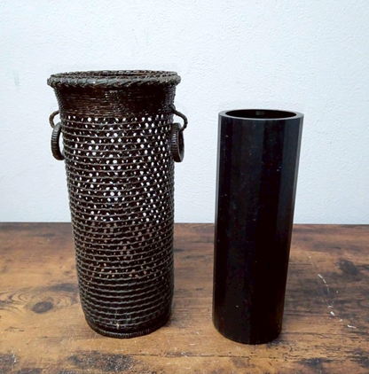 Japanese braided bamboo work Flower basket IKEBANA vase Tall h10.8" /436