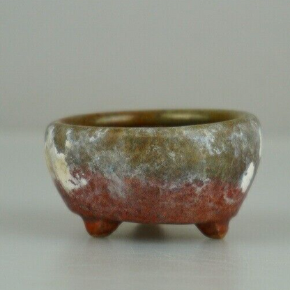Japanese Bonsai pot artist signed MAME Red & green glazed Three legs φ1.9" /406