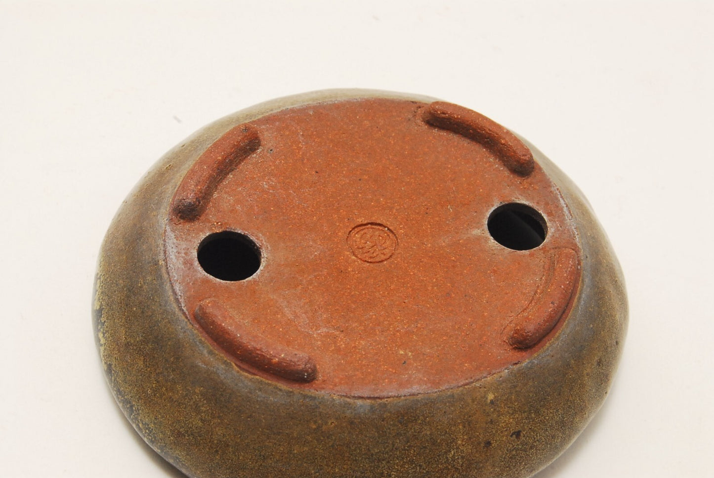 Japanese bonsai pot FUKU signed Brown glazed Oval shallow SESSOKU φ3.1" /333