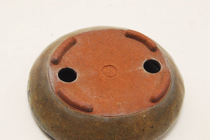 Japanese bonsai pot FUKU signed Brown glazed Oval shallow SESSOKU φ3.1" /333