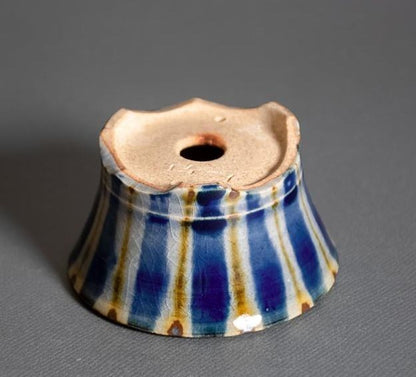 Japanese Bonsai pot MASAKO KUNII signed Glazed Blue stripe MAME Rd φ2.4" /430