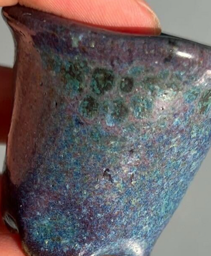 Japanese Bonsai pot AKINAO signed Peacock glazed MAME Cascade h1.8" /394