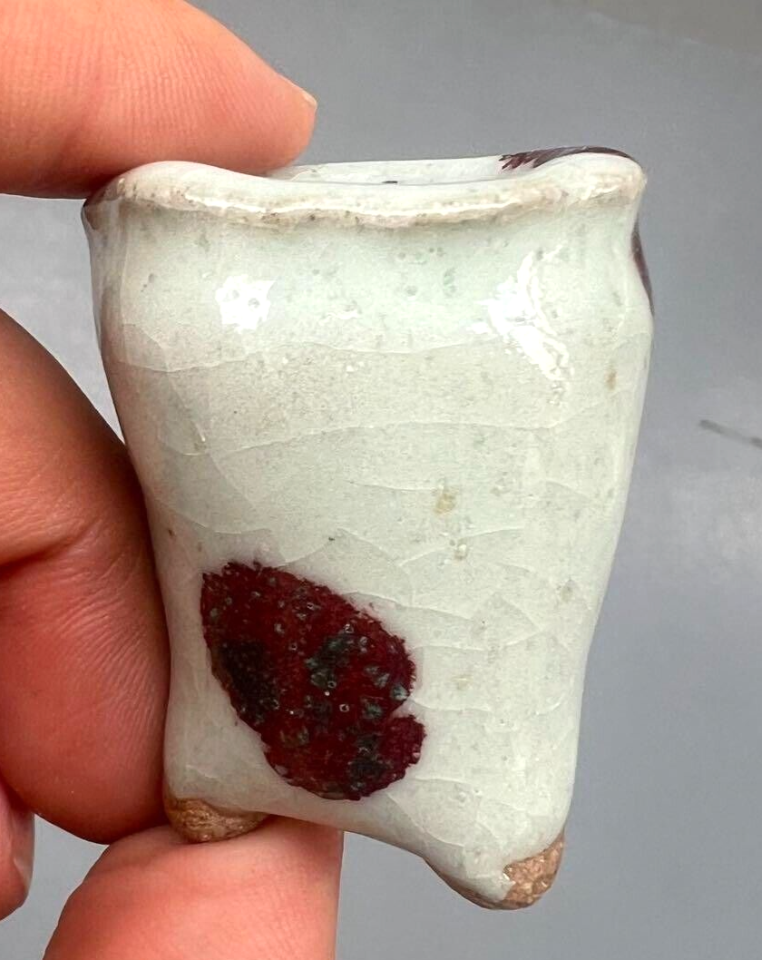 Japanese Bonsai pot AKINAO signed YOHEN Cinnabar glazed MAME Cascade h1.7" /357